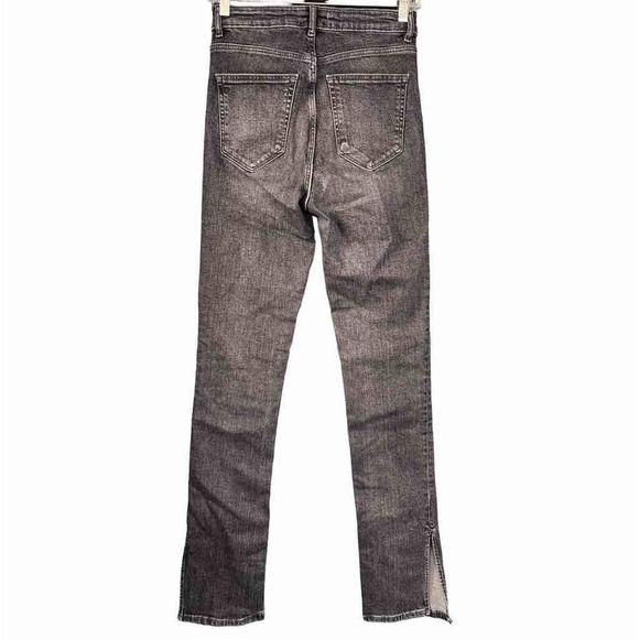 0229 ZARA High Rise Faded Black Gray Split Slit Jeans Size 6 26 - Picture 3 of 6